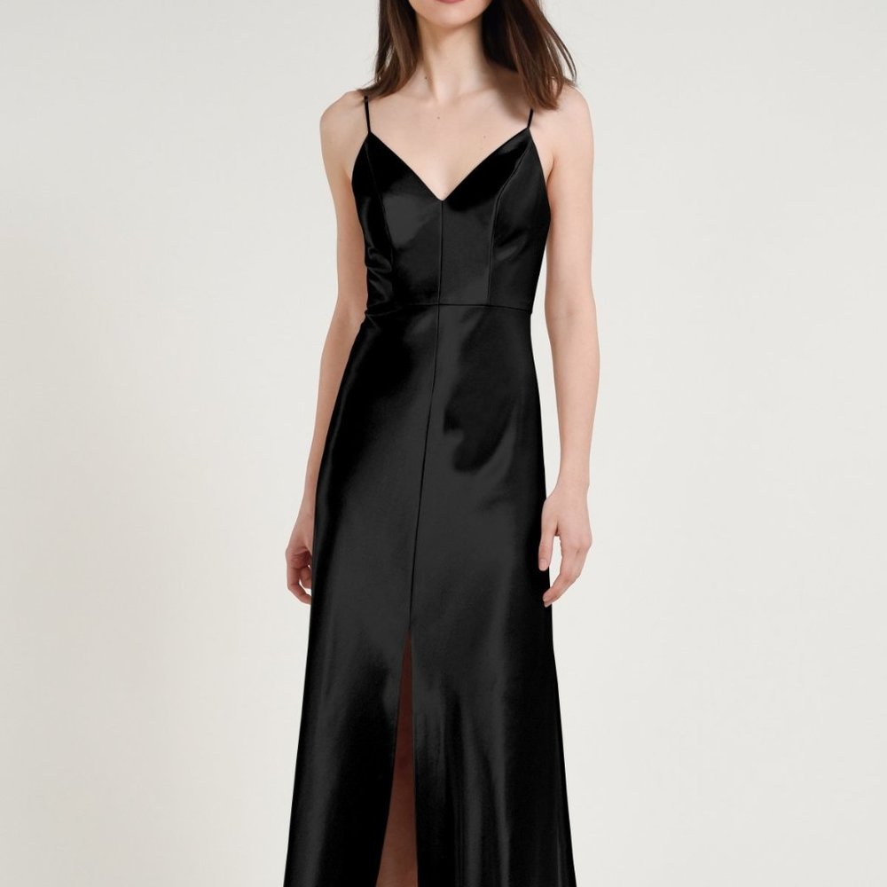 Jenny Yoo Black Satin Crepe Dina Dress Size 4